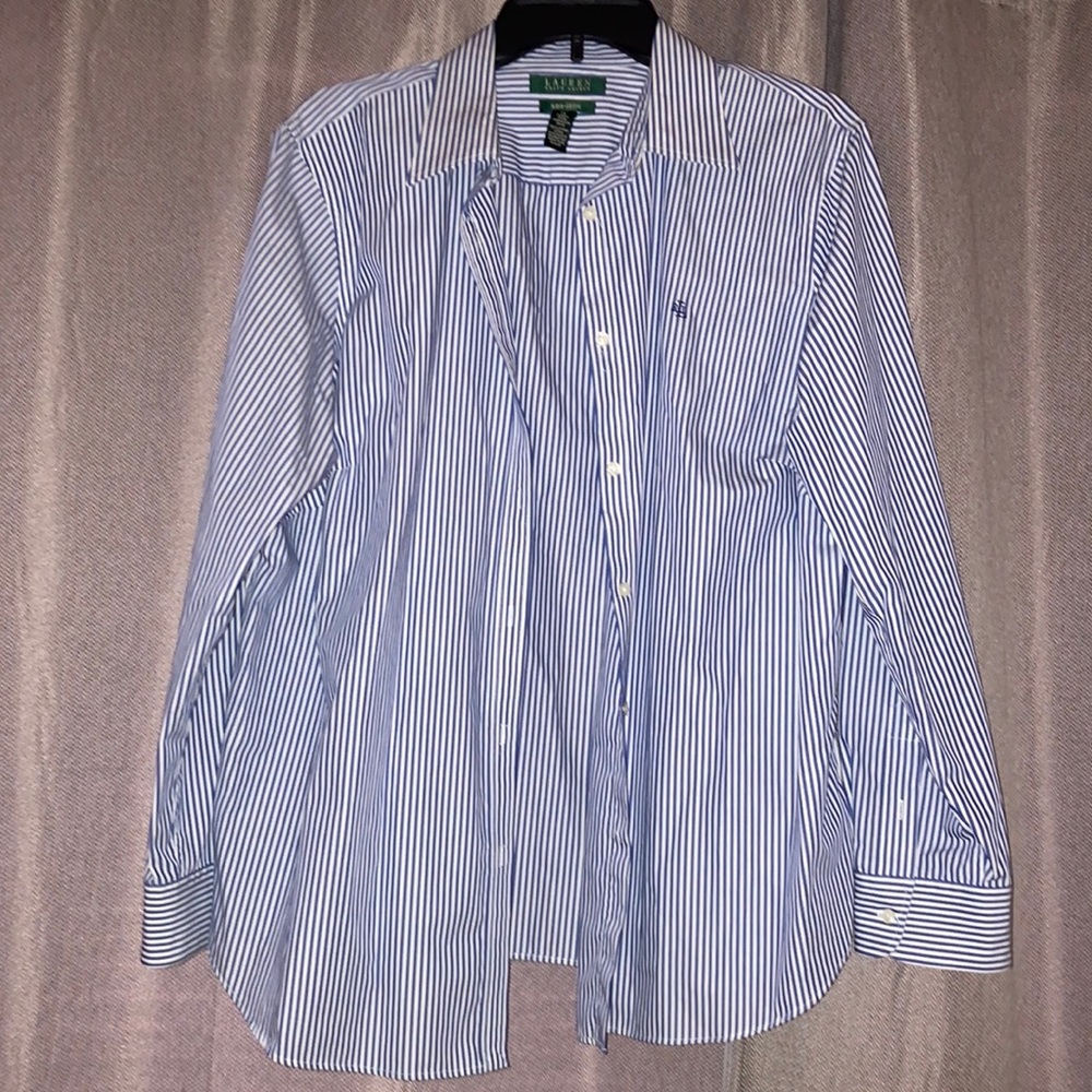 Ralph Lauren Blue and White Striped Button Down Shirt